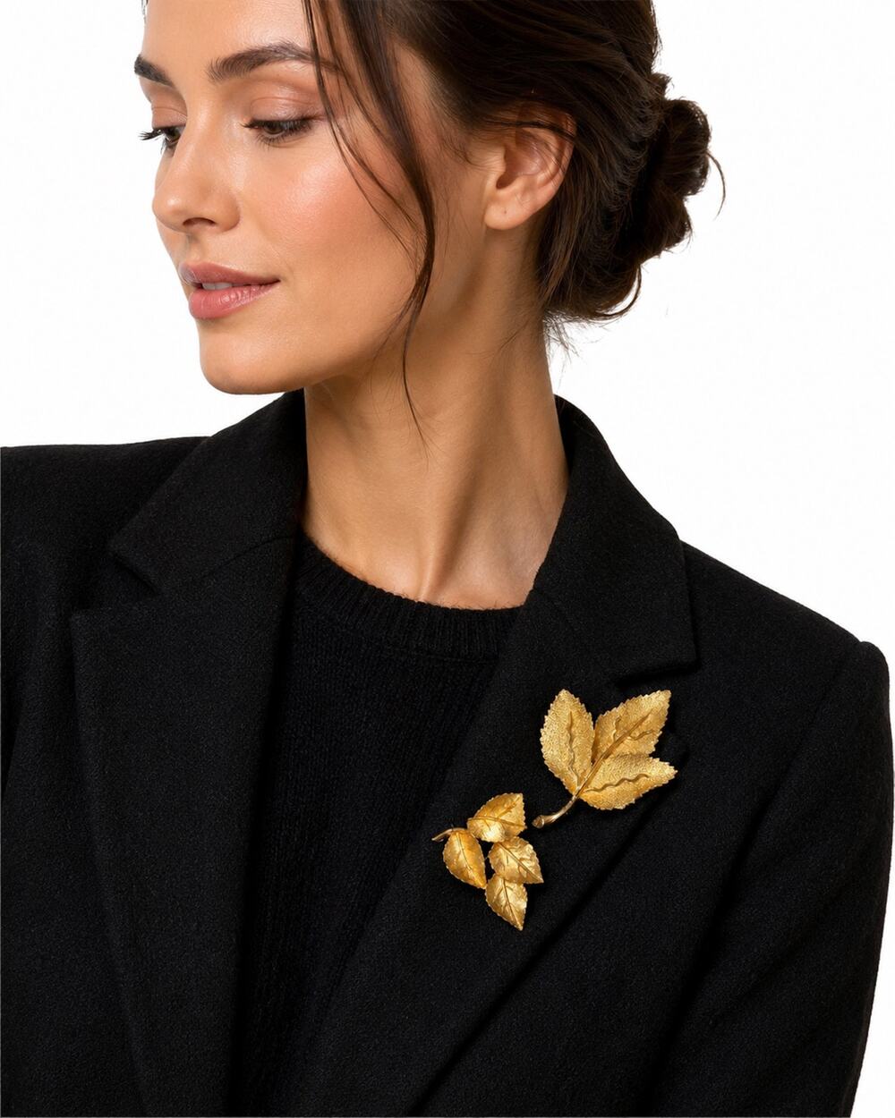 Vintage BSK Gold Tone Leaf Brooch Pair | 50s 60s Fall Pins Lot of 2